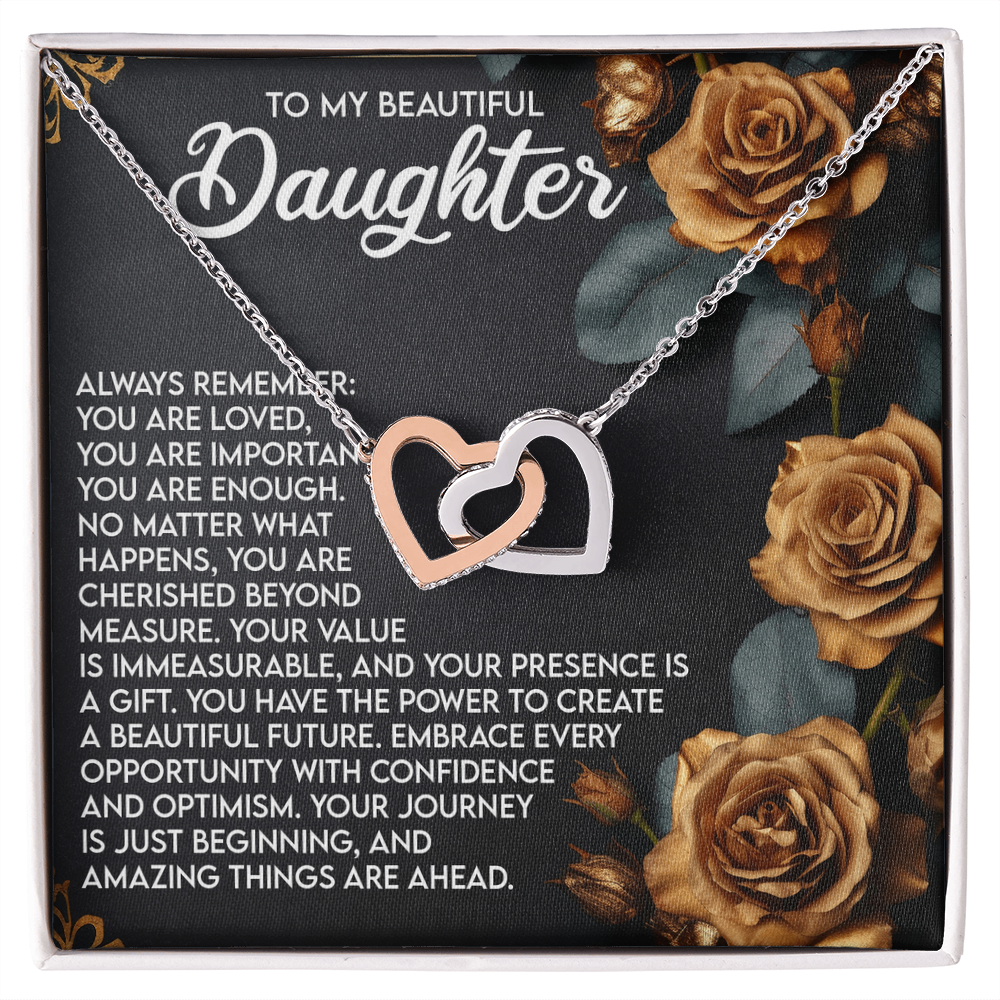 To My Beautiful Daughter – You Are Loved, You Are Important, You Are Enough– Empowering Necklace Gift with Message Card - Mallard Moon Gift Shop