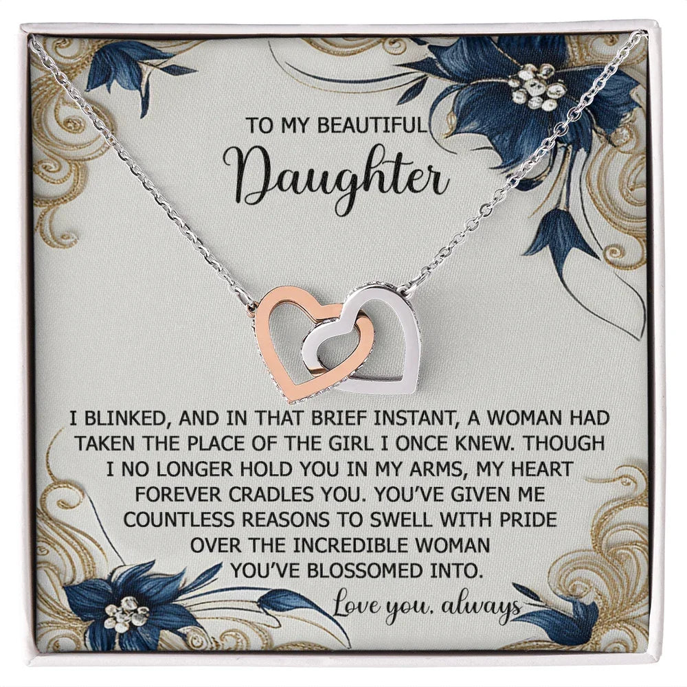 To My Beautiful Daughter - My Love and Pride - Interlocking Hearts Necklace