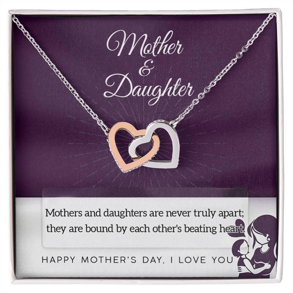 Mother Jewelry - Mothers and Daughters Never Apart Interlocking Hearts Necklace with Gift Box - Mallard Moon Gift Shop