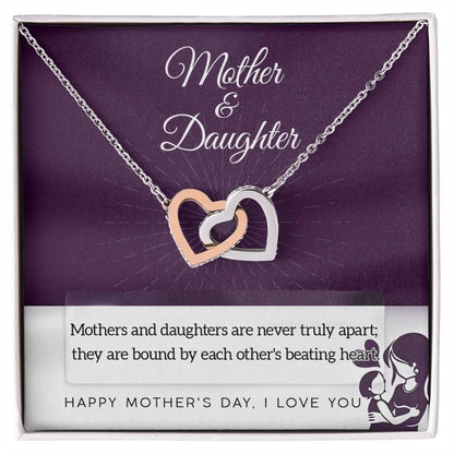 Mother Jewelry - Mothers and Daughters Never Apart Interlocking Hearts Necklace with Gift Box - Mallard Moon Gift Shop