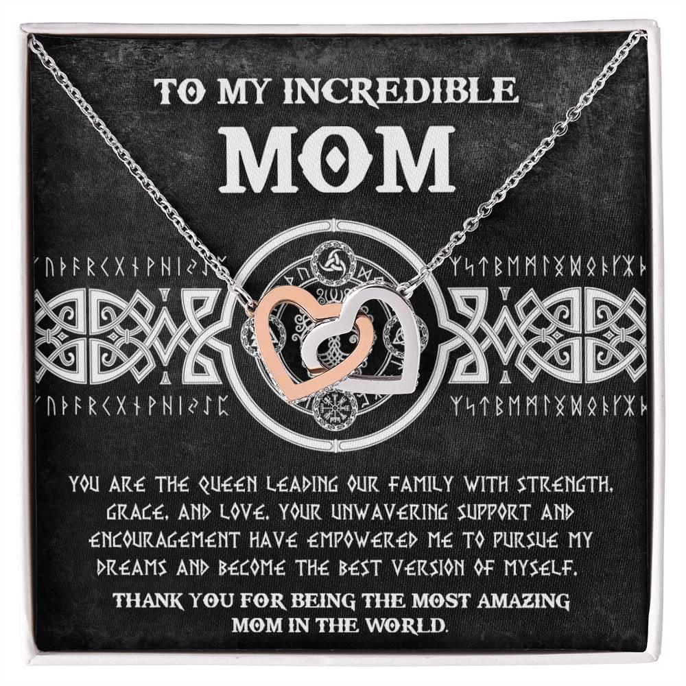 Mom - You are the Queen Leading our Family with Strength, Grace and Love Interlocking Hearts Pendant Necklace