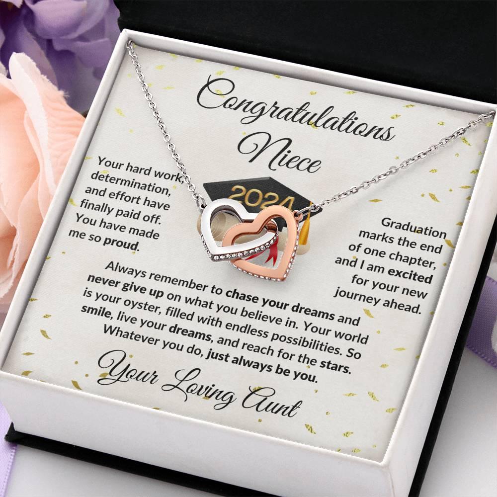 Niece Jewelry Graduation Class of 2024 Personalized Interlocking Hearts Pendant Necklace with Heartfelt Message and Gift Box - Mallard Moon Gift Shop