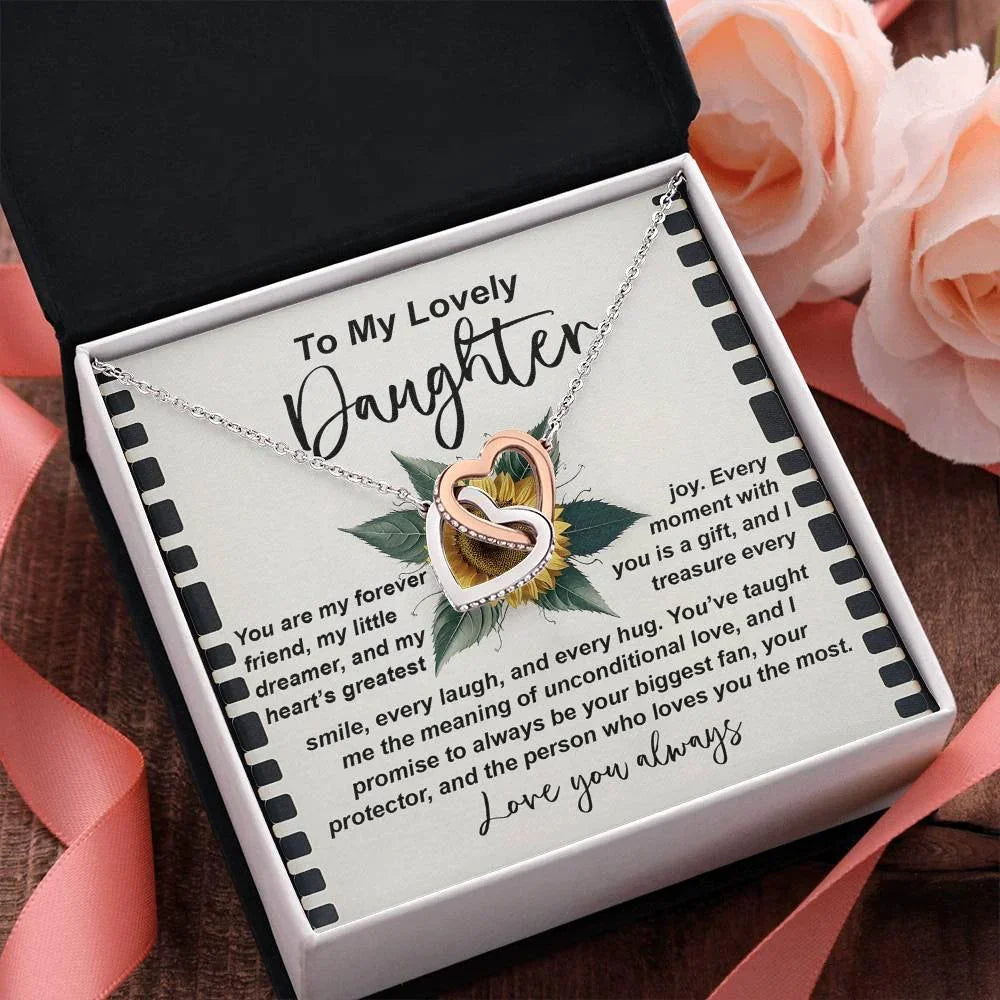 To My Lovely Daughter - Sentimental Gift of Love & Pride - Interlocking Hearts Necklace