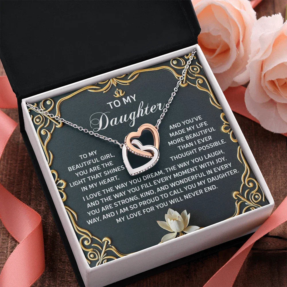 To My Daughter A Heartfelt Gift of Love & Pride Interlocking Hearts Necklace – A Timeless Symbol of Love & Pride