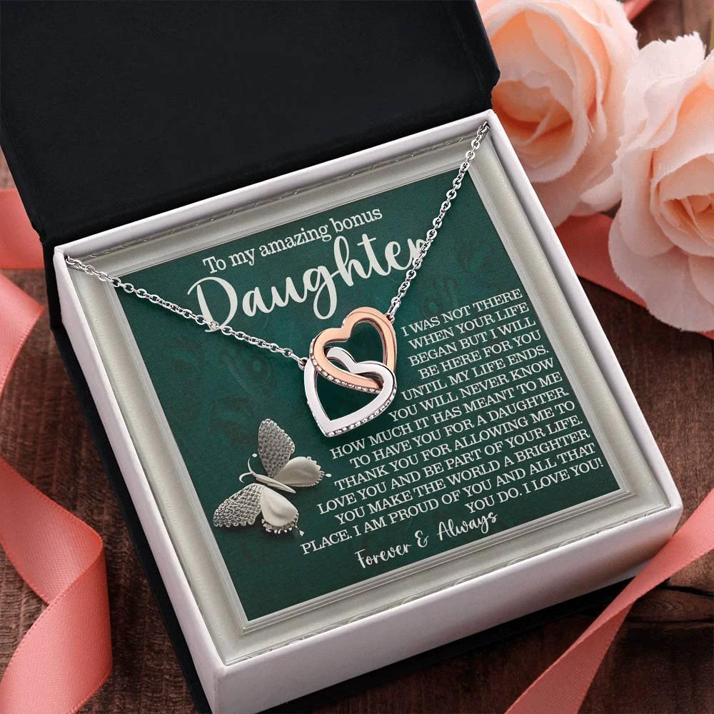 Bonus Daughter Gift - You Make the World a Brighter Place - Interlocking Hearts Necklace