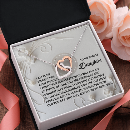 To My Badass Daughter - A Bold & Heartfelt Gift of Love -Interlocking Hearts Necklace - Mallard Moon Gift Shop