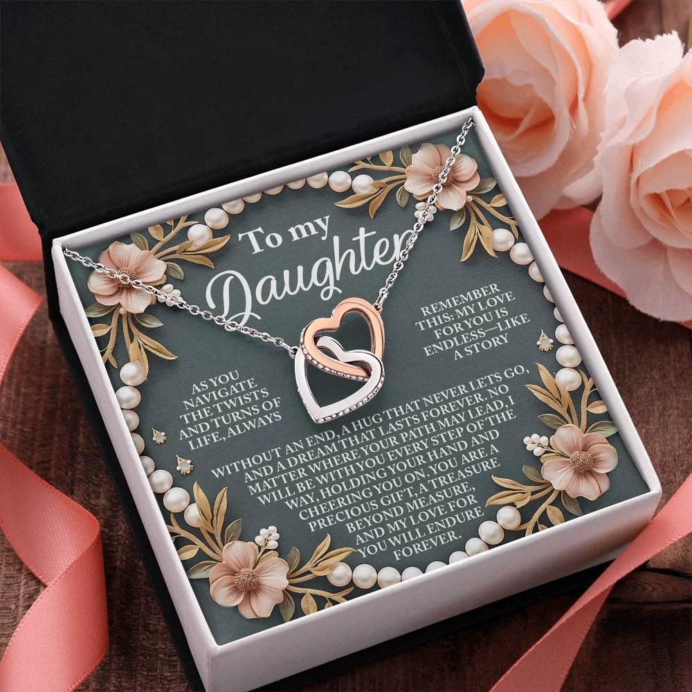 Gift for Daughter - A Hug That Never Lets Go - Interlocking Hearts Necklace