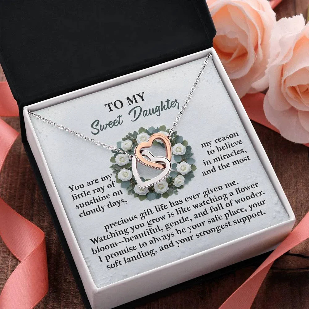 To My Sweet Daughter - A Sentimental Gift of Love & Encouragement - Interlocking Hearts Necklace