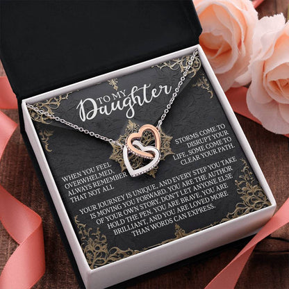 To My Daughter - You Are the Author of Your Own Story - Interlocking Hearts Necklace - Mallard Moon Gift Shop