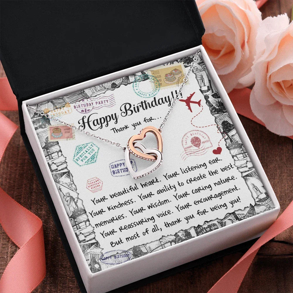 Happy Birthday Daughter Interlocking Hearts Necklace – Thank You for Being You | Meaningful Birthday Gift from Parent