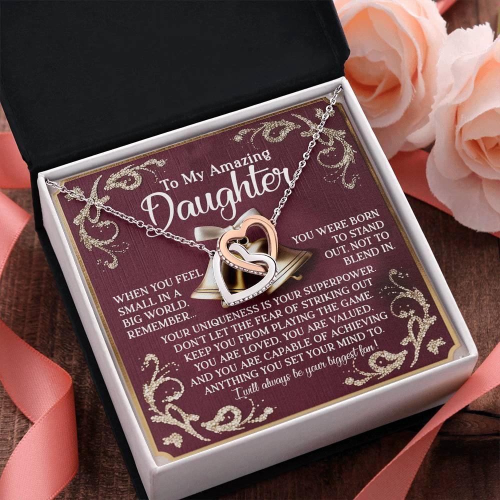 Gift for Daughter - Your Uniqueness Is Your Superpower - Interlocking Hearts Necklace