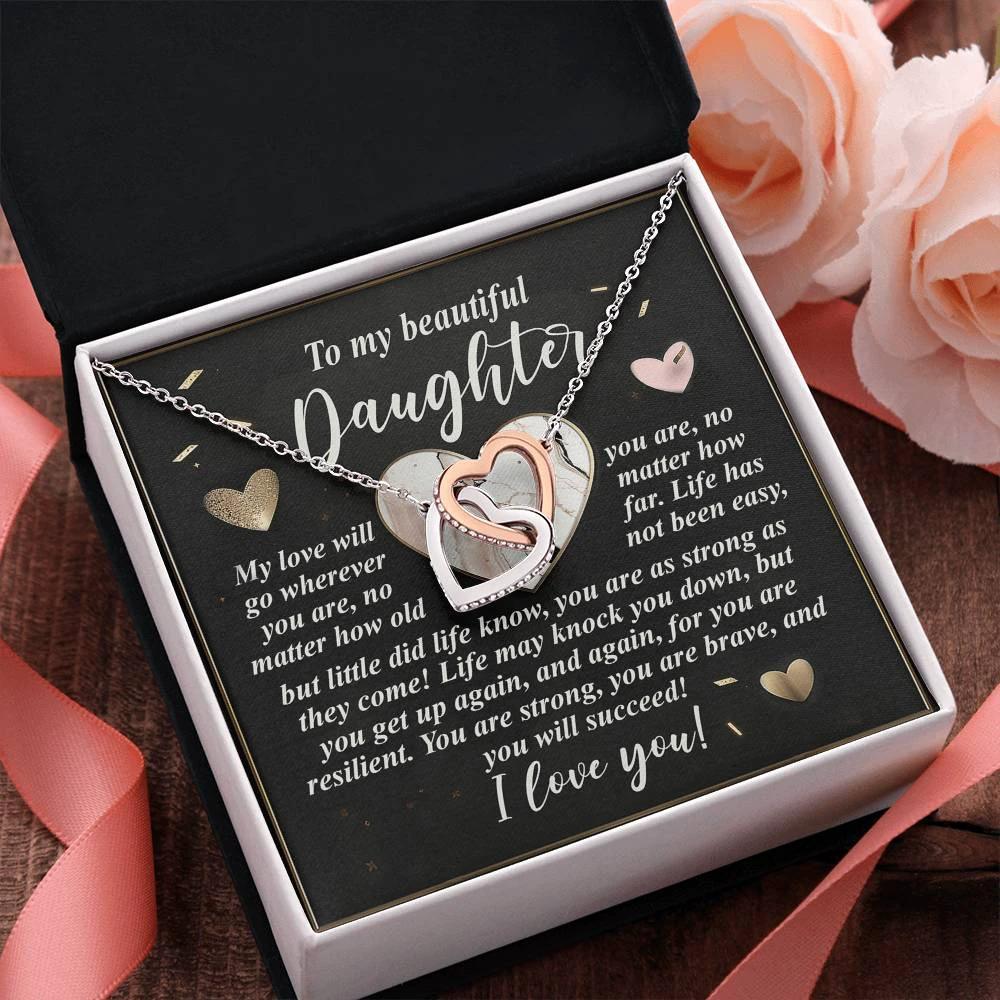 Gift for Daughter - My Love Will Go Wherever You Are - Interlocking Hearts Necklace