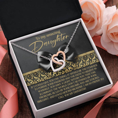 To My Amazing Daughter - Pursue Your Passions & Believe in Yourself - Interlocking Hearts Necklace - Mallard Moon Gift Shop