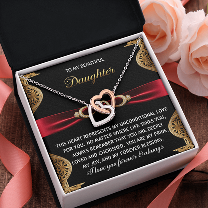 To My Beautiful Daughter - Unconditional Love - Interlocking Hearts Necklace - Mallard Moon Gift Shop