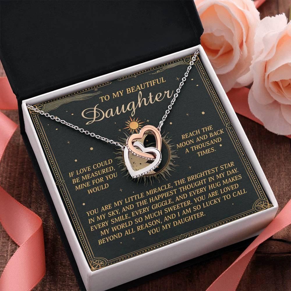 To My Beautiful Daughter – A Gift as Infinite as the Stars & Moon - Interlocking Hearts Necklace