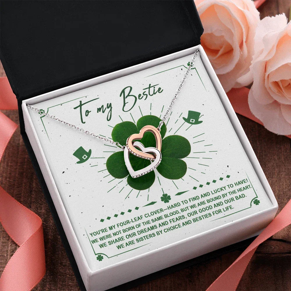 Lucky Four-Leaf Clover Best Friend Gift – Interlocking Hearts Necklace