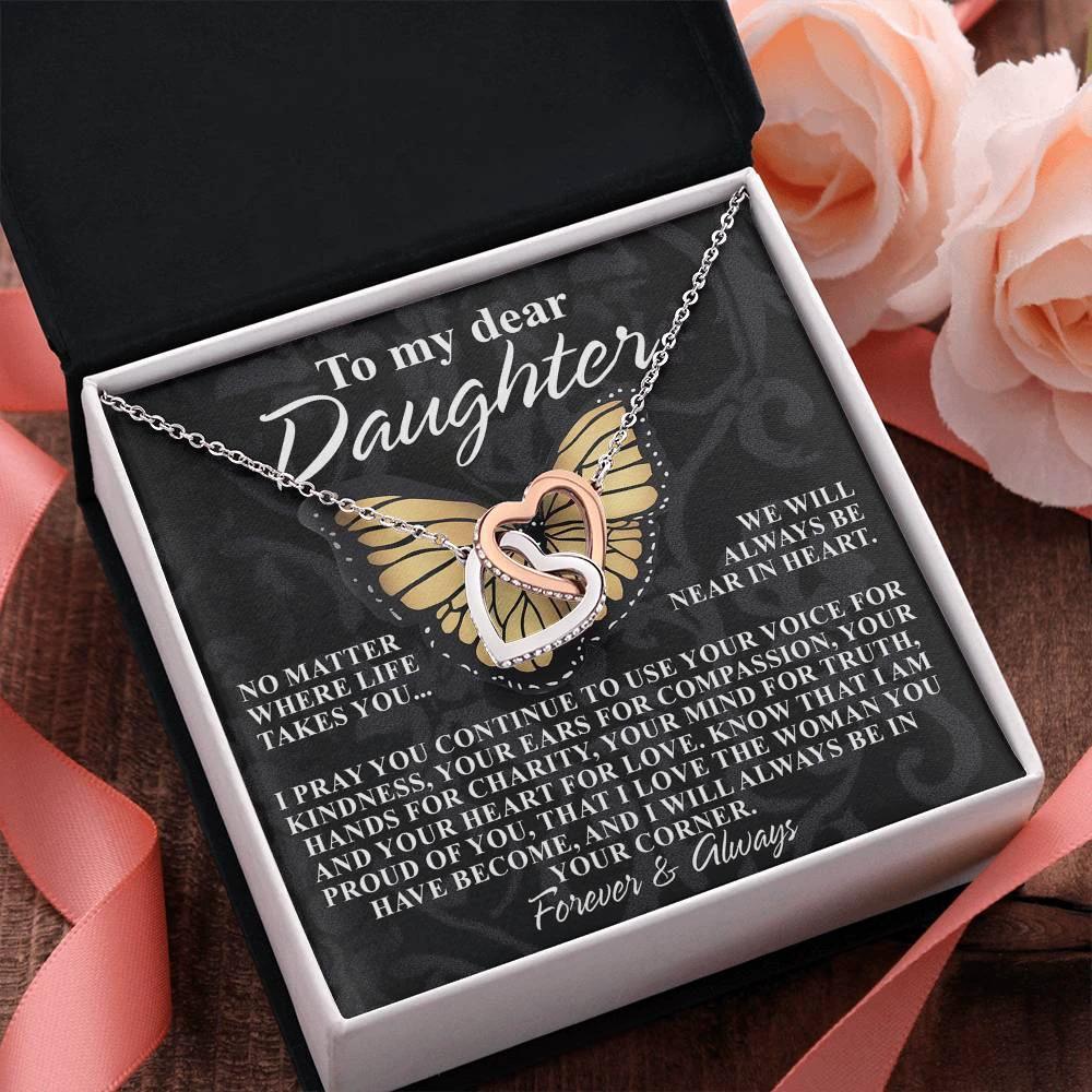 Gift for Daughter - No Matter Where Life Takes You, I’m Always Near - Interlocking Hearts Necklace
