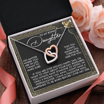 Gift for Bonus Daughter - I Will Forever Be Here for You - Interlocking Hearts Necklace - Mallard Moon Gift Shop