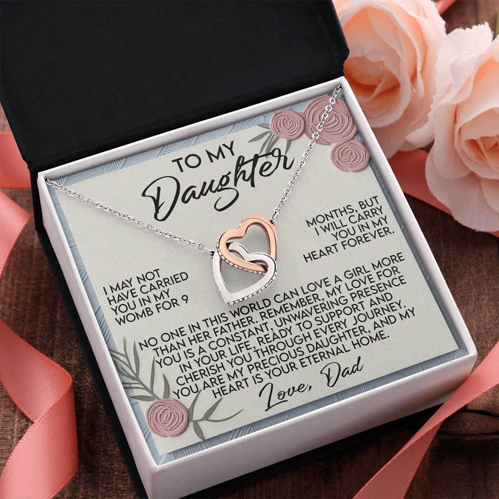 Daughter Gift from Dad - I Will Carry You in My Heart Forever - Interlocking Hearts Necklace