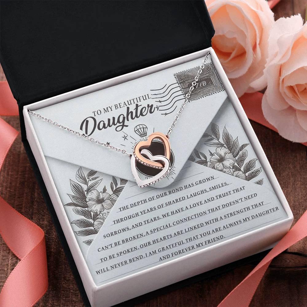 To My Beautiful Daughter - Forever My Friend - Interlocking Hearts Necklace