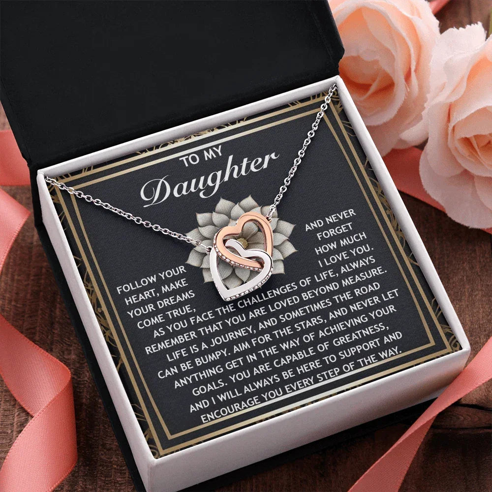 To My Daughter -A Gift of Love, Encouragement & Strength - Interlocking Hearts Necklace