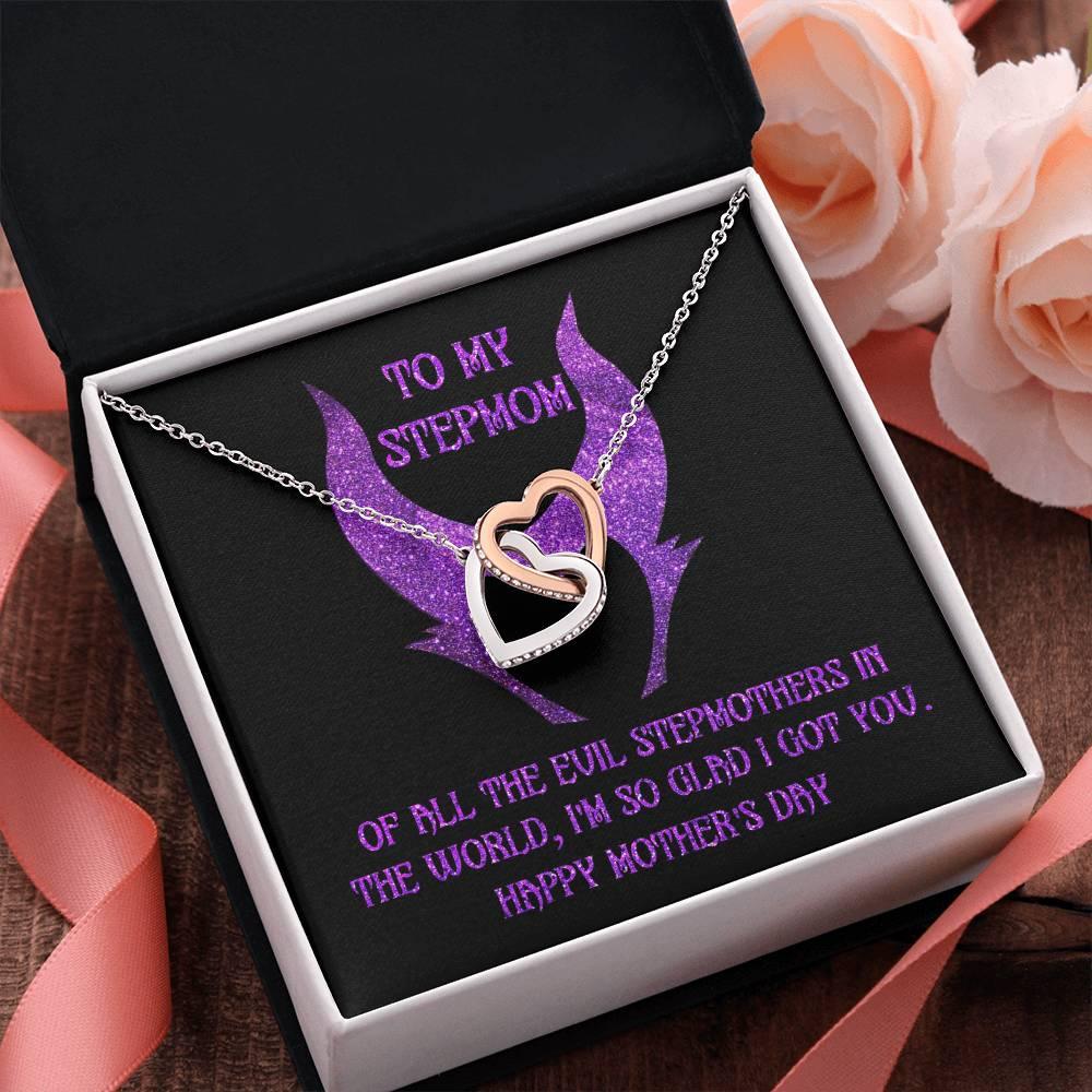 Stepmom Mother's Day Gift - To My Stepmom - Of All the Evil Stepmothers in the World, I'm Glad I Got You Interlocking Hearts Pendant Necklace - Mallard Moon Gift Shop
