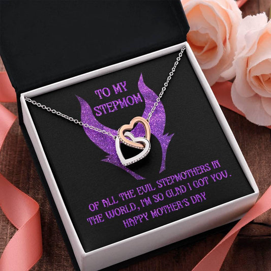 Stepmom Mother's Day Gift - To My Stepmom - Of All the Evil Stepmothers in the World, I'm Glad I Got You Interlocking Hearts Pendant Necklace - Mallard Moon Gift Shop