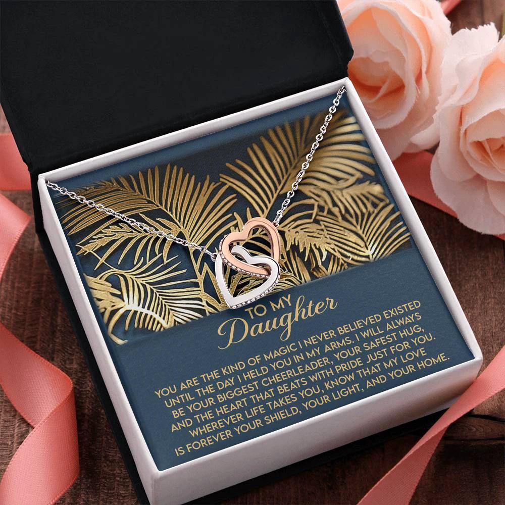 Gift for Daughter - I Will Always Be Your Biggest Cheerleader - Interlocking Hearts Necklace