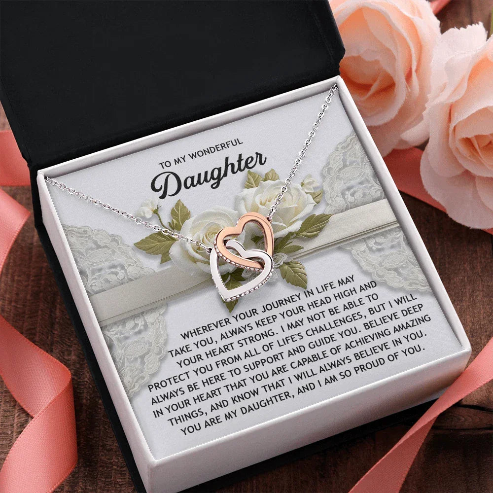 To My Wonderful Daughter - Interlocking Hearts Necklace – Inspirational Gift for Strength & Confidence