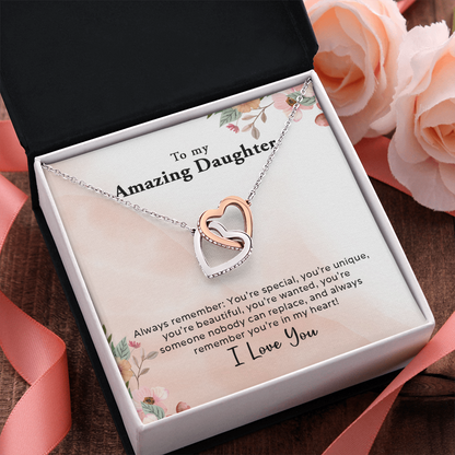 To My Amazing Daughter - Always In My Heart - Interlocking Hearts Necklace - Mallard Moon Gift Shop