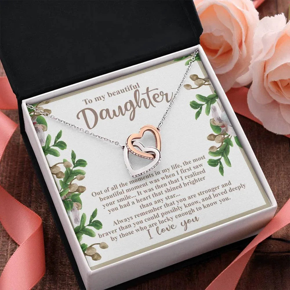 To My Beautiful Daughter - Your Heart Shines Brighter Than Any Star - Interlocking Hearts Necklace