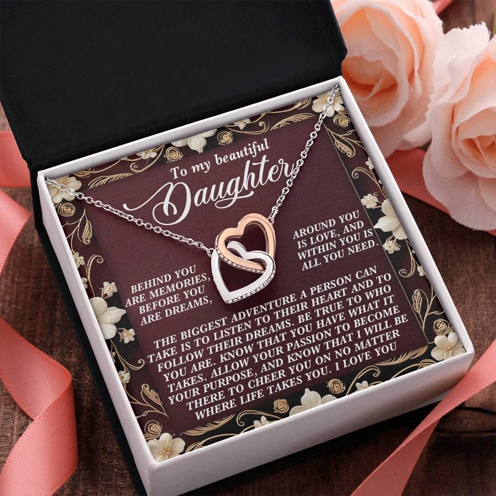 Gift for Daughter - Believe in Yourself & Follow Your Heart - Interlocking Hearts Necklace