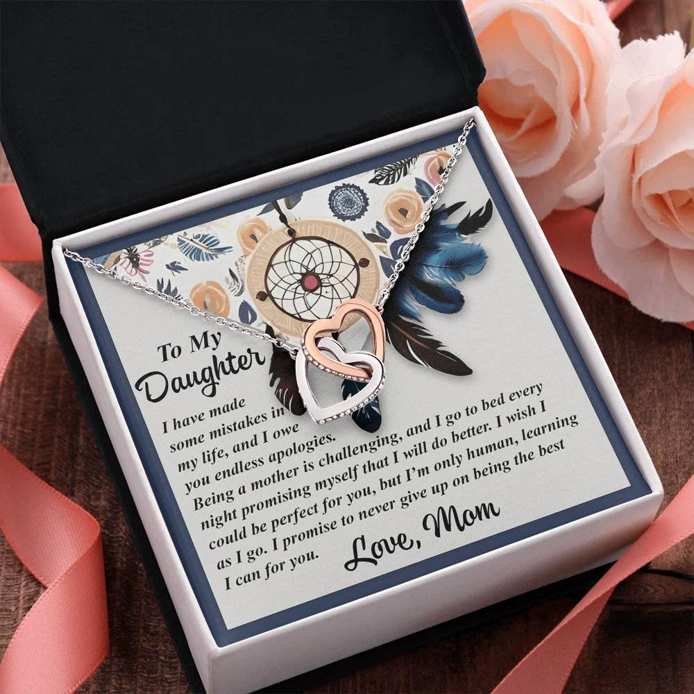 To My Daughter - Heartfelt Gift from Mom - Interlocking Hearts Necklace