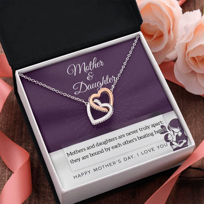 Mother Jewelry - Mothers and Daughters Never Apart Interlocking Hearts Necklace with Gift Box - Mallard Moon Gift Shop