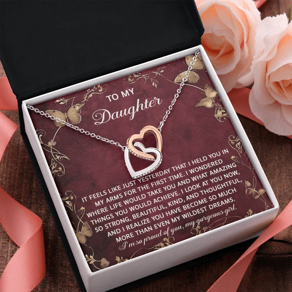 To My Daughter - Heartfelt Gift of Love & Pride - Interlocking Hearts Necklace