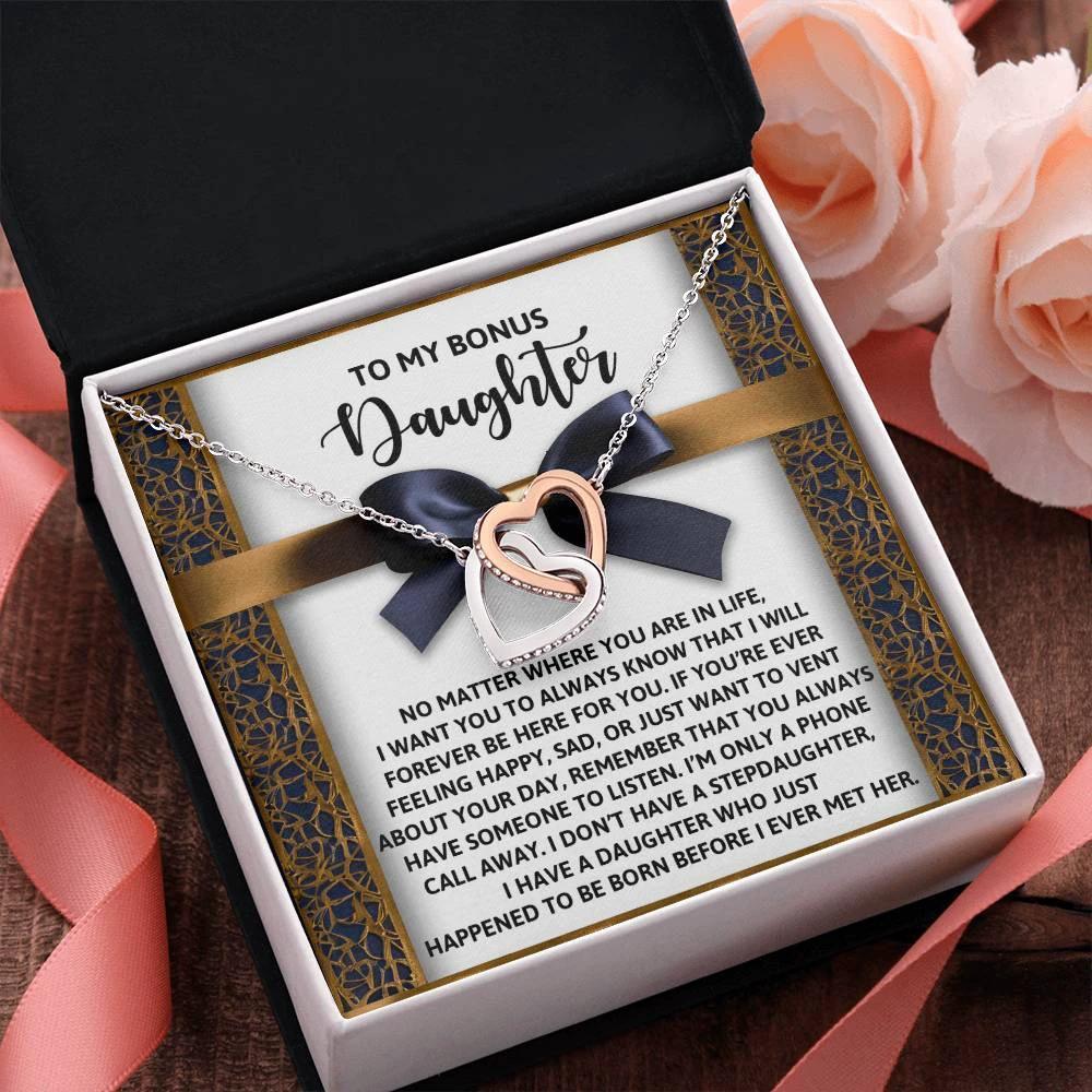 Bonus Daughter Heartfelt Gift Interlocking Hearts Necklace - I'm Only a Phone Call Away