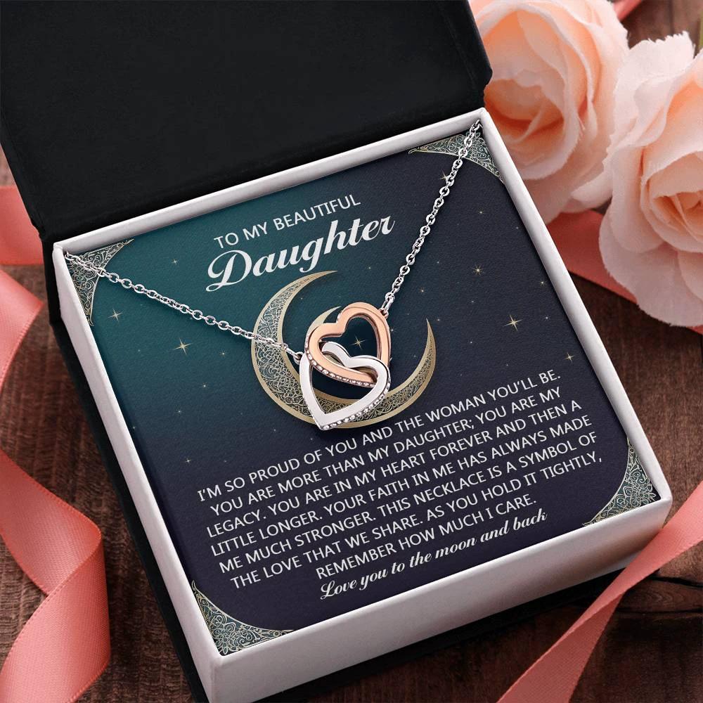 To My Beautiful Daughter - Love You to the Moon & Back Gift – Interlocking Hearts Necklace
