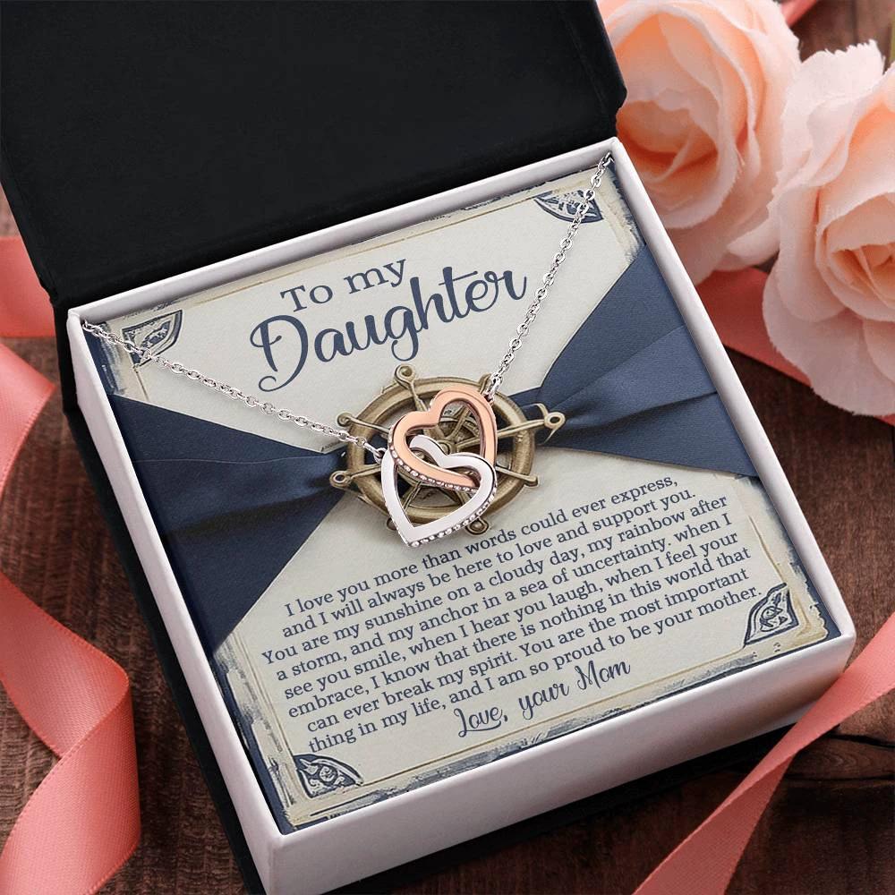 To My Daughter - You Are My Sunshine & Anchor - Interlocking Hearts Necklace