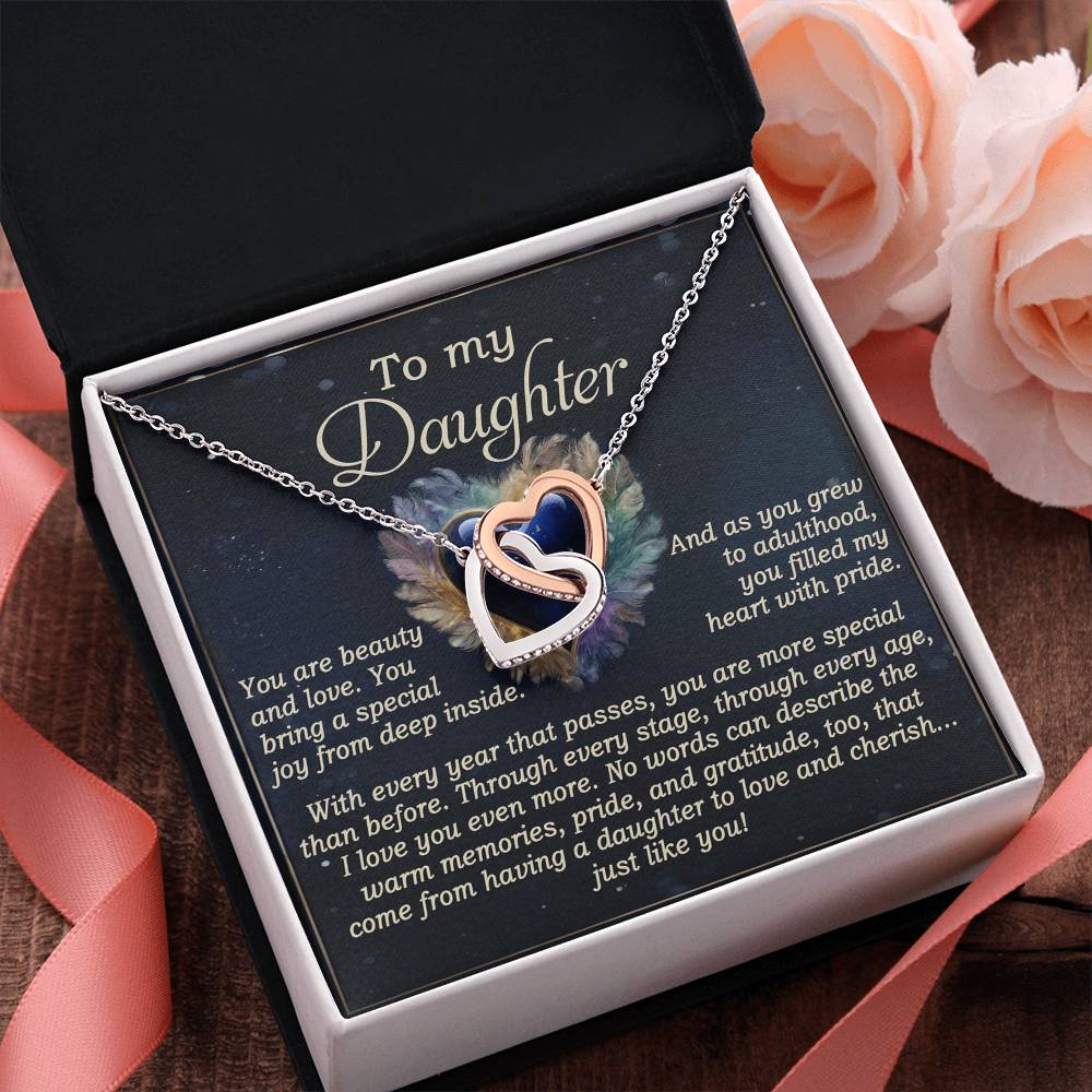To My Daughter - Sentimental Gift of Love & Pride - Interlocking Hearts Necklace - Mallard Moon Gift Shop