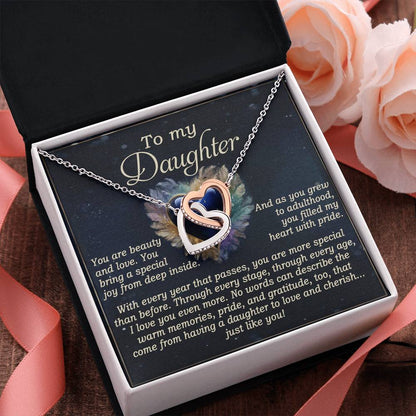 To My Daughter - Sentimental Gift of Love & Pride - Interlocking Hearts Necklace - Mallard Moon Gift Shop