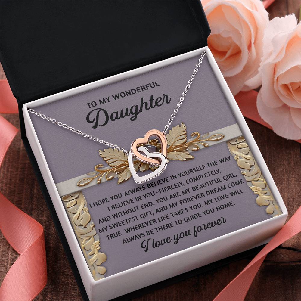 To My Wonderful Daughter - A Gift of Encouragement & Unconditional Love - Interlocking Hearts Necklace - Mallard Moon Gift Shop
