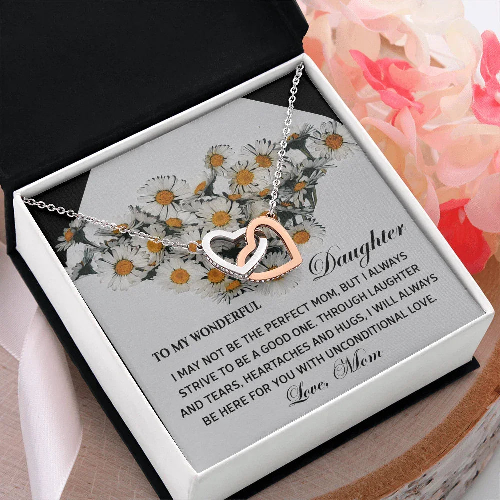 To My Wonderful Daughter - Unconditional Love from Mom - Interlocking Hearts Necklace