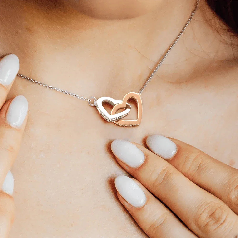 Mother Jewelry - Mothers and Daughters Never Apart Interlocking Hearts Necklace with Gift Box