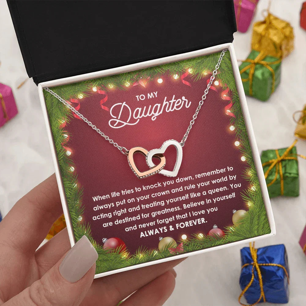 Daughter Gift - You Rule the World - Interlocking Hearts Pendant Necklace Christmas Gift