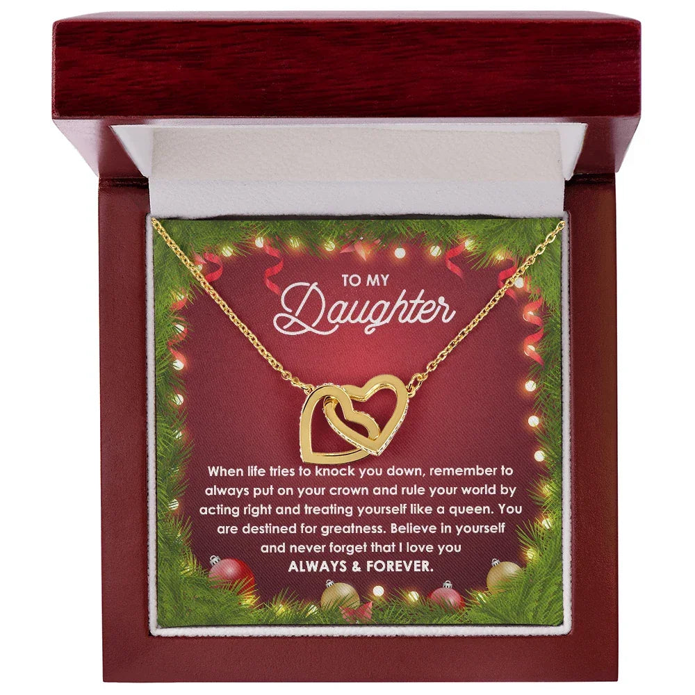 Daughter Gift - You Rule the World - Interlocking Hearts Pendant Necklace Christmas Gift