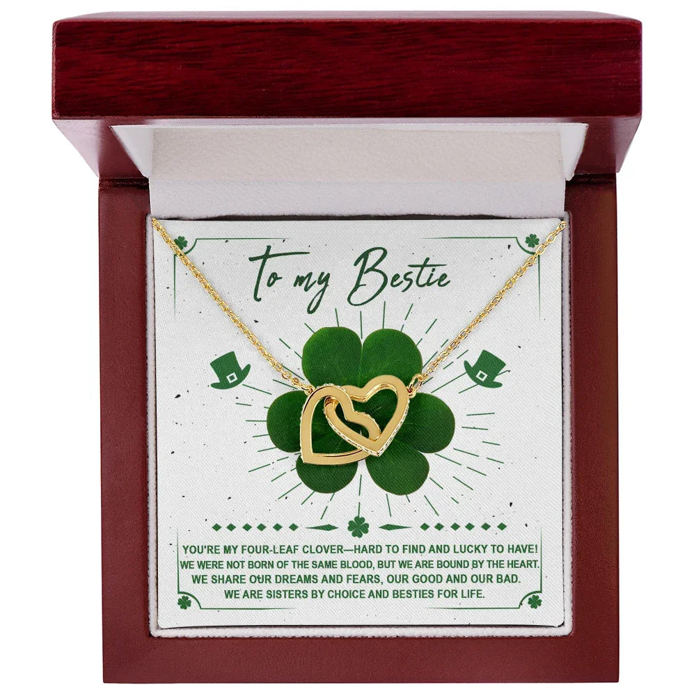 Lucky Four-Leaf Clover Best Friend Gift – Interlocking Hearts Necklace