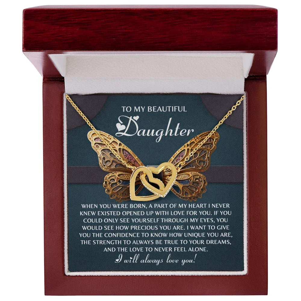 To My Beautiful Daughter- Never Feel Alone - Interlocking Hearts Necklace
