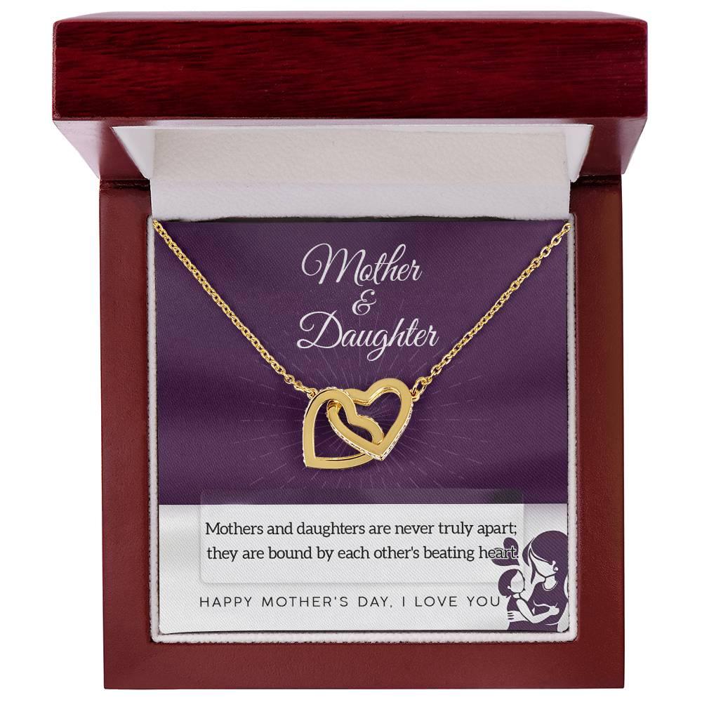 Mother Jewelry - Mothers and Daughters Never Apart Interlocking Hearts Necklace with Gift Box - Mallard Moon Gift Shop