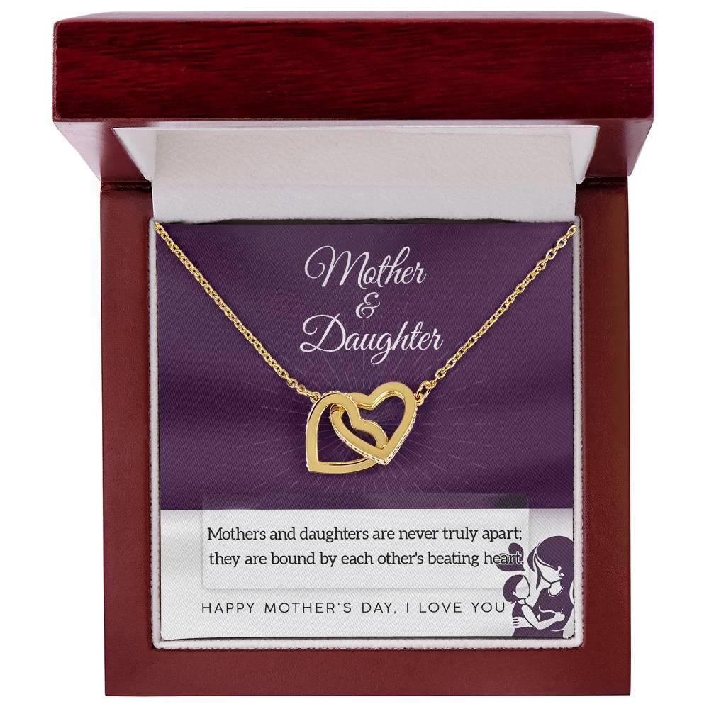Mother Jewelry - Mothers and Daughters Never Apart Interlocking Hearts Necklace with Gift Box