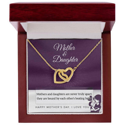 Mother Jewelry - Mothers and Daughters Never Apart Interlocking Hearts Necklace with Gift Box - Mallard Moon Gift Shop